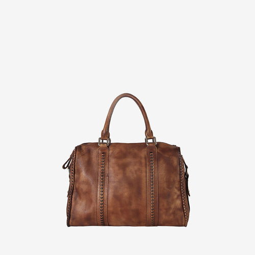 Genuine Leather Studded Tote Handbag