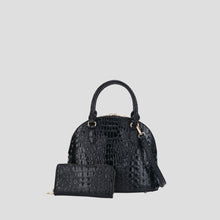 Dome Shape Satchel With Wallet Women’s Vegan Leather Crocodile-Embossed Pattern Top Handle Tote Set